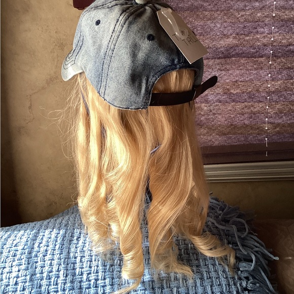 Denim Ball Cap | With Faux Blond Hair - Picture 1 of 15